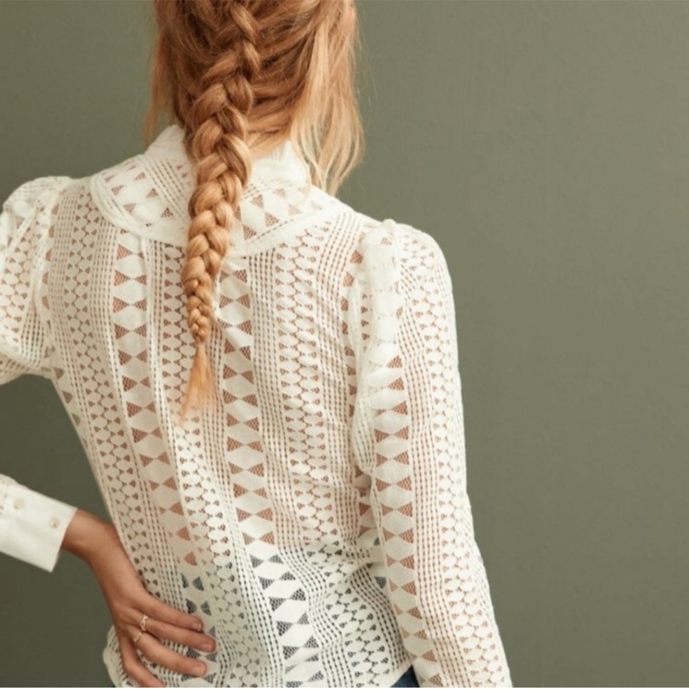 Anthropologie Meadow Rue Lace Long Sleeve Top White / Cream Size 2 - Picture 3 of 16